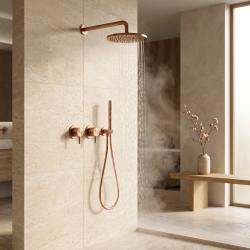 Aquanello Eterna Duschset i koppar med PVD-beläggning för infällning med 2 blandare 20 cm regndusch och handdusch ET-S-SET5-1-62